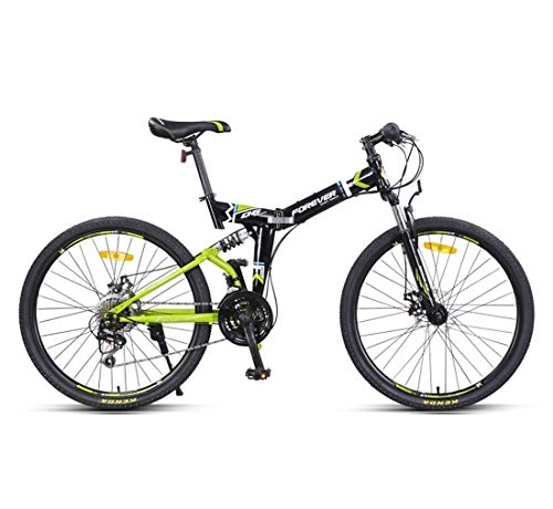 Mountain Bike pieghevoles : City Bike 24-velocità Bicicletta Mountain Bike Piega Telaio in Acciaio ad Alto Contenuto di Carbonio per Unisex Adulti, Green, 26inch