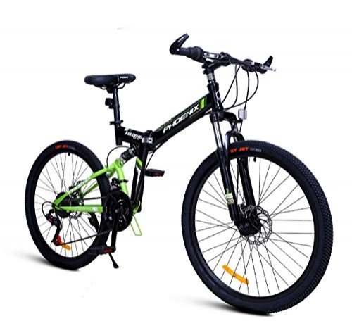 Mountain Bike pieghevoles : City Bike 24-velocità Bicicletta Piega Mountain Bike con Double Shock Absorption per Unisex Adulti, Green, 24inch