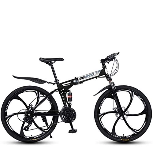 Mountain Bike pieghevoles : Cloth-YG - Bicicletta leggera pieghevole a velocità variabile da 26", telaio in acciaio ad alto tenore di carbonio, con doppio freno a disco, 21 – 24 – 27 velocità, Nero , 24speed