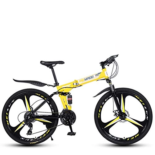 Mountain Bike pieghevoles : Cloth-YG - Mountain bike pieghevole a velocità variabile da 26", telaio leggero in acciaio ad alto tenore di carbonio, bicicletta con doppio freno a disco, 21-24 - 27 velocità, Giallo, 24speed