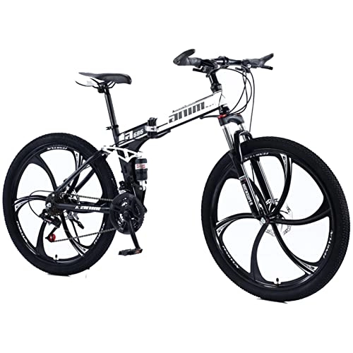Mountain Bike pieghevoles : EASSEN Mountain Bike pieghevole da 26 pollici con telaio in acciaio ad alto tenore di carbonio, trasmissione a 21 velocità, caratteristica 6 razze ruote da bici da uomo o da fuoristrada
