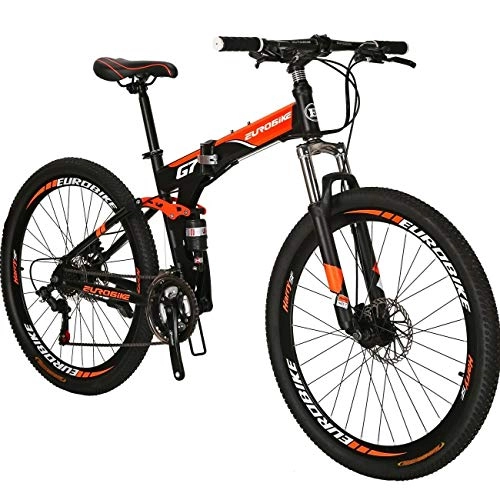 Mountain Bike pieghevoles : Eurobike - Mountain Bike pieghevole da 27, 5 cm, per uomo e donna, telaio da 17", colore: arancione