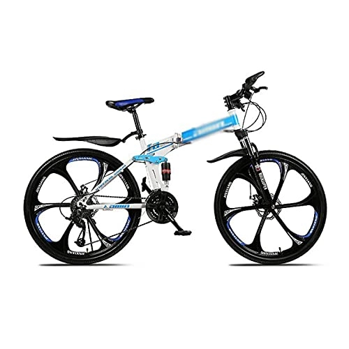 Mountain Bike pieghevoles : FBDGNG - Bicicletta da montagna pieghevole in fibra di carbonio, 26", 21 / 24 / 27 velocità, doppia sospensione con forcella anteriore ammortizzante bloccabile (dimensioni: 21 velocità, colore: bianco)