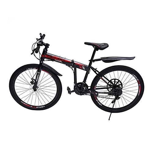 Mountain Bike pieghevoles : Futchoy Mountain bike da 26", bicicletta piegata in acciaio al carbonio, doppi freni a disco anteriori e posteriori, 21 marce, bici da città, altezza regolabile, per ragazzi e adulti