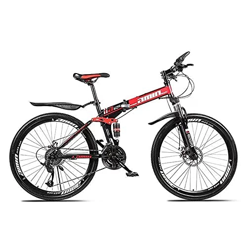 Mountain Bike pieghevoles : GAOXQ 26 Pollici Full Suspension Mountain Bike con Freni a Disco Telaio in Alluminio，Bicicletta da Mountain Bike Pieghevole，21 / 24 / 27 / 30 velocità，Multicolore Red black-24 Speed