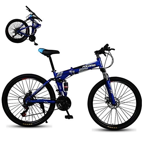 Mountain Bike pieghevoles : GUANGMING - Bicicletta pieghevole in mountain bike, doppio shock-assorbente road racing maschio e femminile bicicletta da studente, velocità variabile, 26 pollici 27-velocità, blu (Color : Blue, Siz