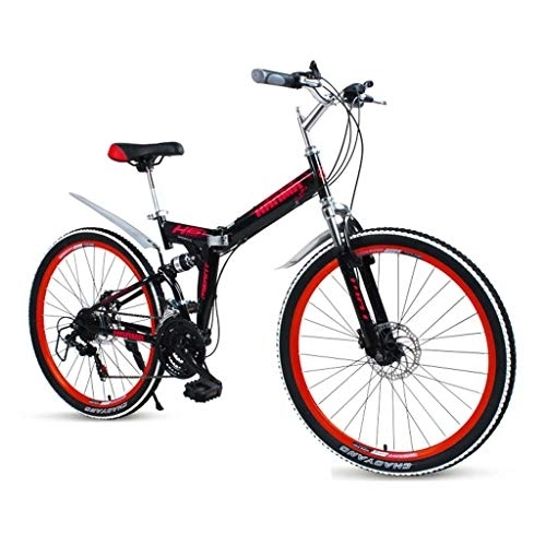 Mountain Bike pieghevoles : GUOE-YKGM Bicicletta, Bici Citta' Folding Mountain Bike 24 / 26inch 21 velocità Shimano Marcia Sospensione Totale MTB Biciclette (Rosso, Blu, Nero) (Color : Red, Size : 24inch)