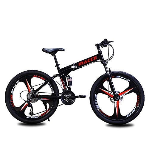 Mountain Bike pieghevoles : HHRen Folding Diametro Mountain Bike Tyre (60cm / 65cm) 27 del Cambio a Doppia Ammortizzatore, in Acciaio al Carbonio Pieghevole Auto, Nero, 60cm
