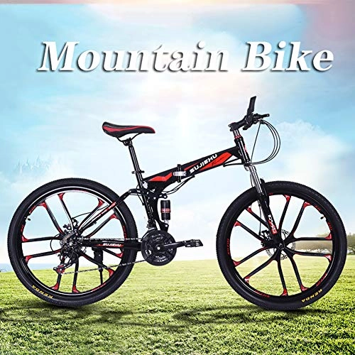 Mountain Bike pieghevoles : Hmcozy 26" Mountain Bike, Doppio Freno a Disco e Sospensione Anteriore Forcella, Folding Mens Mountain Bike Ciclo - 24 Gears velocità, Rosso