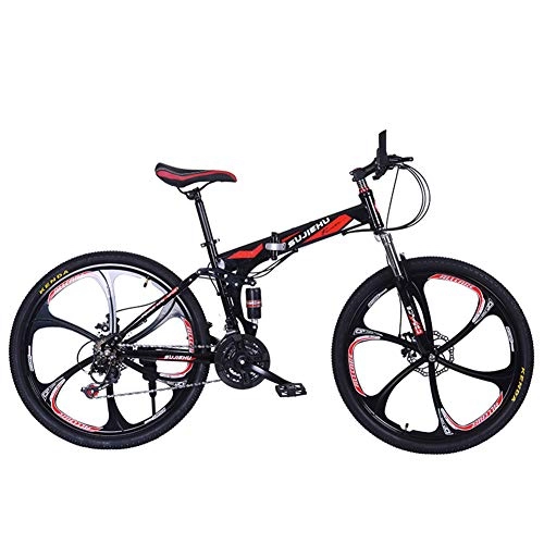 Mountain Bike pieghevoles : Hmcozy Folding Mountain Bike per Adulti, Soft-Coda della Bicicletta della Montagna, Doppio Freno a Disco e Sospensione Anteriore Forcella, 26inch Ruote, Rosso