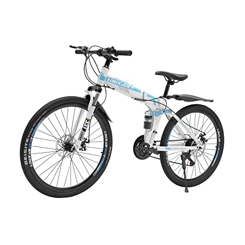 Mountain Bike pieghevoles : JAYEUW Mountain bike da 26 pollici per adulti a 21 marce freno a disco anteriore e posteriore telaio pieghevole bicicletta regolabile in altezza acciaio al carbonio