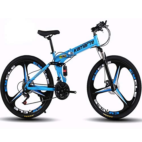 Mountain Bike pieghevoles : JINGQI Diametro Ruota (61 / 66 cm) Folding Mountain Bike 21 del Cambio Dual Shock Absorber Freno a Disco Integrato Ruota di Bicicletta, Blu, 66cm