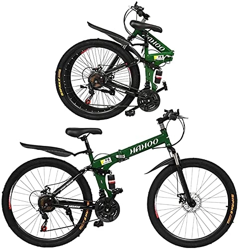 Mountain Bike pieghevoles : JZTOL Bici da 26 Pollici in Mountain Bike Pieghevole da Crociera Bicycles Bici Antiscivolo con 21 velocità, Freni A Doppio Disco Sospensione Completa per Adulti Uomini E Donna (Color : Green)