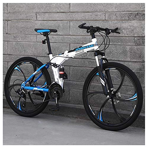 Mountain Bike pieghevoles : KXDLR Folding Mountain Bike, 26In 21-27 velocità del Disco Full Suspension Freni della Bicicletta MTB della Bicicletta per Adulti Ragazzi, Blu, 21 Speeds