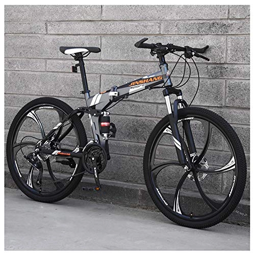 Mountain Bike pieghevoles : KXDLR Folding Mountain Bike, 26In 21-27 velocità del Disco Full Suspension Freni della Bicicletta MTB della Bicicletta per Adulti Ragazzi, Grigio, 24 Speeds