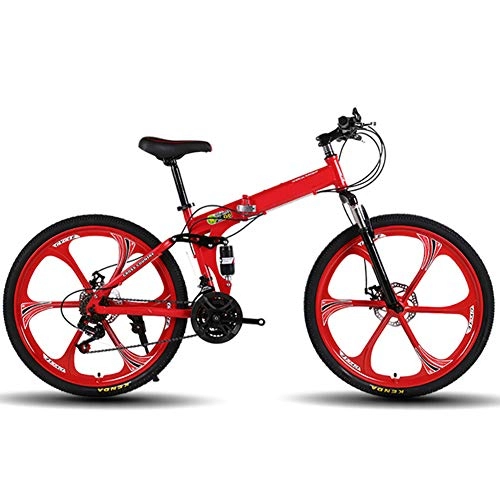 Mountain Bike pieghevoles : KXDLR Moutain Bike della Bicicletta 24 velocità MTB 26 Pollici Ruote Doppie Sospensioni Bici con Doppio Freno A Disco, Rosso