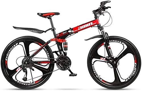Mountain Bike pieghevoles : LAMTON 26" Folding City Bike Bicicletta della Montagna con 24 velocit 3 Rotella tagliapasta 10 Cm Assorbimento di Scossa MTB for 165-185 Cm Adulti (Red)