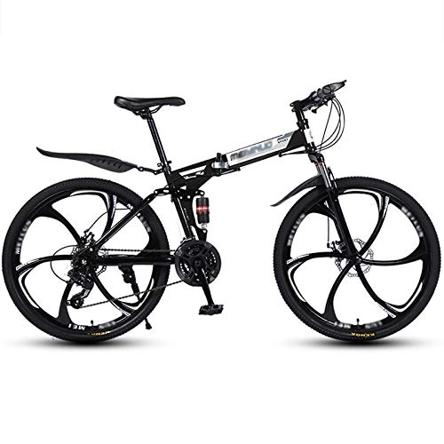 Mountain Bike pieghevoles : LAX 27 velocit Bicicletta Piena Sospensione MTB, 6 taglierine a rotelle, 26 Pollici Adulti Acciaio al Carbonio Pieghevole per Mountain Bike, Nero