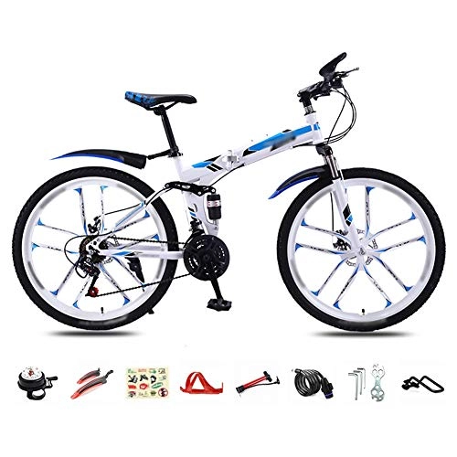 Mountain Bike pieghevoles : LAYG-Bicicletta Bici Pieghevole, 26 Pollici Mountain Bike, 30 velocità Bicicletta Unisex Adulto, BMX Bici Piega, Doppio Freno a Disco / Blue B Wheel