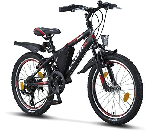 Mountain Bike pieghevoles : Licorne - Mountain bike per bambini, uomini e donne, con cambio Shimano a 21 marce, Bambini, nero / rosso / grigio., 20