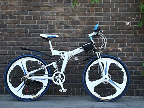 Mountain Bike pieghevoles : liutao, mountain bike da 26 pollici, 21 velocità, pieghevole, con doppio freno a disco, adatta per adulti, 66 cm, colore: bianco e blu