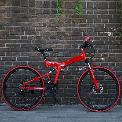 Mountain Bike pieghevoles : liutao, mountain bike da 26 pollici, 21 velocità, pieghevole, con doppio freno a disco, adatto per adulti, 24 pollici, rosso e nero