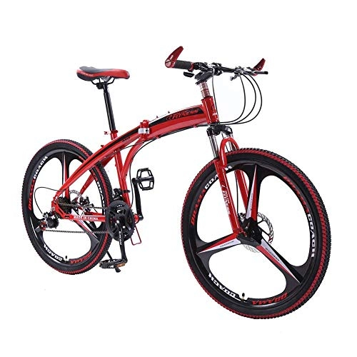Mountain Bike pieghevoles : LIYONG 26-inch Pieghevole Ammortizzante Mountain Bike con Freni a Disco Ruote E Integrati (Colore: Giallo) HLSJ ( Color : Red )