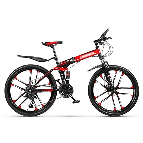 Mountain Bike pieghevoles : LLAN Folding Sport / Mountain Bike 26 Pollici 10 Cutter, Black & Red (Size : 21-Speed)