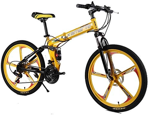 Mountain Bike pieghevoles : LPKK 24 / 26inch velocità variabile Folding Mountain Bike Kid Assorbimento Student Sport Bicicletta Shock Bike Doppio Disco Ragazzi Ragazze 0814 (Color : Yellow, Size : 26 inch21 Speed)