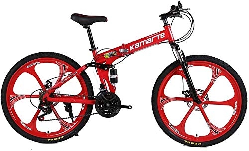 Mountain Bike pieghevoles : LPKK Folding Bike 24 / 26-pollice Ruote Doppio Freno a Disco for Urban Riding e Il pendolarismo con Il 21 / 24 / 27 velocità Trasmissione 0814 (Color : Red, Size : 24 inch24 Speed)