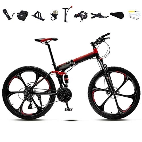 Mountain Bike pieghevoles : LVTFCO Bicicletta da 26 pollici, unisex, pieghevole, a 30 marce, mountain bike da fuoristrada a velocità variabile, freno a disco doppio / rosso