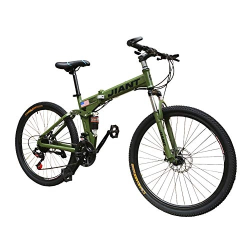 Mountain Bike pieghevoles : LYRWISHPB Freni Folding Mountain Bike Alto tenore di Carbonio Disco Meccanico in Acciaio 21 / 24 velocità con Biciclette Full Suspension MTB Biciclette (Colore: Nero, Rosso, Giallo, Verde)