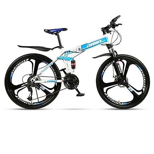 Mountain Bike pieghevoles : M-YN 26 Mountain Bike per Adulti E Giovani, 21 / 24 / 27 velocità Leggero Bikes Mountain Bikes Dual Dual Disc Freni A Sospensione(Size: 27-Speed, Color:Blu)