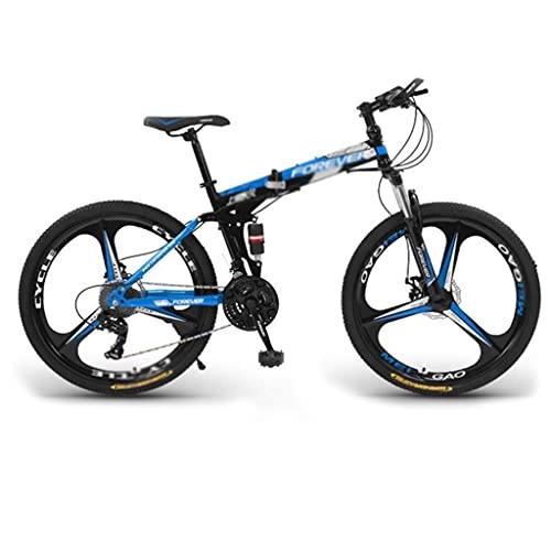 Mountain Bike pieghevoles : M-YN 26 Pollici Dual-sospension Mountain Bike 21 / 24 / 27 velocità MTB Bicycle Front E Rear Disc Freni A Disco 3 Raggio per Uomo Bicicletta(Size:21-Speed, Color:Blu)