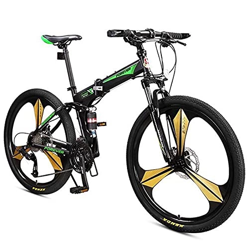 Mountain Bike pieghevoles : M-YN Bici da Uomo E da Donna, Ruote da 26 Pollici, Camicie da 27 velocità, Telaio in Alluminio, Sospensione Anteriore(Color:Verde)