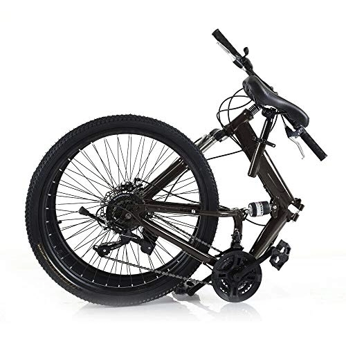 Mountain Bike pieghevoles : Mountain bike, 26 pollici, pieghevole, in acciaio al carbonio, 21 marce, freni a disco, bici per adulti, bici da città (nero)