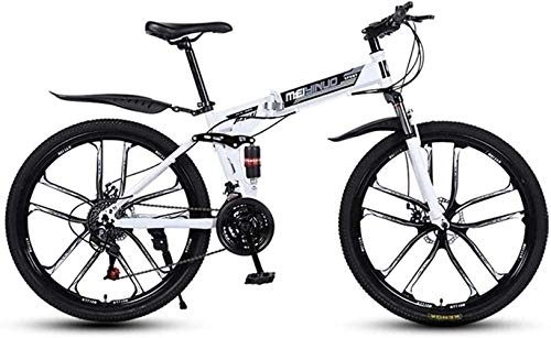 Mountain Bike pieghevoles : Mountain bike 26in 24 velocità per adulti, telaio leggero a sospensione, forcella di sospensione, freno a disco, bianco