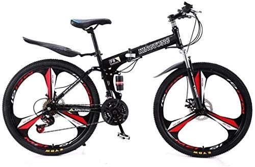 Mountain Bike pieghevoles : Mountain bike bicicletta pieghevole, 27-Velocità doppio freno a disco sospensione totale antiscivolo, leggera struttura di alluminio, forcella ammortizzata, (Color : Black2)