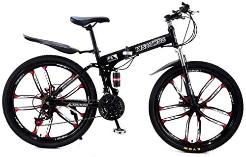 Mountain Bike pieghevoles : Mountain bike bicicletta pieghevole, 27-Velocità doppio freno a disco sospensione totale antiscivolo, leggera struttura di alluminio, forcella ammortizzata, (Color : Black3)