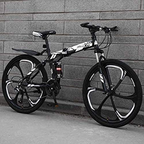 Mountain Bike pieghevoles : Mountain Bike - Bicicletta pieghevole a sospensione completa, telaio in acciaio al carbonio e doppio freno a disco, B, 24 inch 24 speed