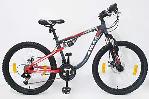 Mountain Bike pieghevoles : Mountain bike da 24", ammortizzata Atlas con doppio freno a disco, 18 velocità, con maniglia Revoshift, ruota libera e deragliatore Shimano.