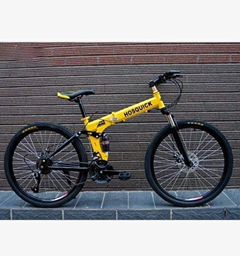 Mountain Bike pieghevoles : Mountain bike da adulto, pieghevole, per studenti, con doppio freno a disco, bici da corsa, telaio in acciaio al carbonio, Giallo, 27 speed