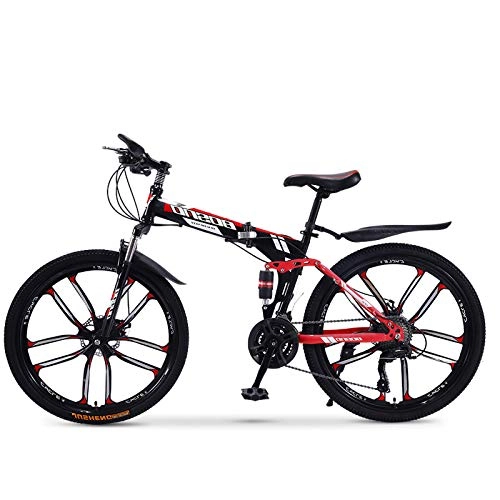 Mountain Bike pieghevoles : Mountain Bike Folding Bikes with High Carbon Steel Frame, Featuring 10 Spoke Wheels And 30 Speed, Double Disc Brake And Dual Suspension Anti-Slip Bicycles, 26 in, B