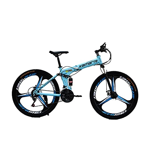 Mountain Bike pieghevoles : Mountain bike pieghevole per fuoristrada, mountain bike a velocità variabile per adulti, con attacco a martello, telaio in acciaio al carbonio (ruota trimestrale blu)