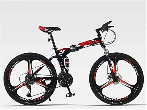 Mountain Bike pieghevoles : Mountain bike pieghevole per sport all'aria aperta, 24 velocità, Full Suspension MTB telaio pieghevole 26 3 ruote a raggi, colore rosso