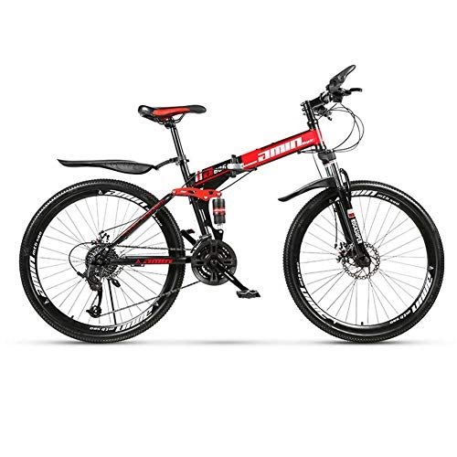 Mountain Bike pieghevoles : Mountain bike pieghevoli, bicicletta MTB a velocità variabile da 26 pollici / 24 pollici con ruota a raggi telaio in acciaio al carbonio ad alto assorbimento di urti per adulti, Rosso, 24 speed