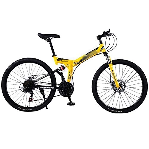 Mountain Bike pieghevoles : Mrzyzy 24'' Bici Pieghevole da Mountain - Modello Rafforzare l'assorbimento degli Urti - 21 / 24 / 27-stage Shift, Bike Unisex-Adult (Color : Yellow, Size : 24 Speed)