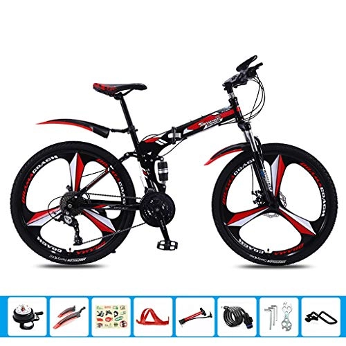 Mountain Bike pieghevoles : MZL 24inch monoruota Folding Bike Maschio e Femmina Adulti 27-velocità Dual-Shock Mountain Bike, Ultra-Light Portatile off-Road Bike (Colore : Rosso)