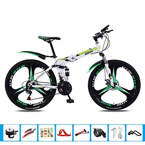 Mountain Bike pieghevoles : MZL 24inch monoruota Folding Bike Maschio e Femmina Adulti 27-velocità Dual-Shock Mountain Bike, Ultra-Light Portatile off-Road Bike (Colore : Verde)
