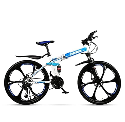 Mountain Bike pieghevoles : N&I Adult Mountain Bike Full Suspension Foldable City Bicycle off-Road Double Disc Brake Snow Bikes 26 inch Magnesium Alloy Six Knives Wheels A 27Speed a 21 Speed